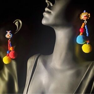 Colorful Pom-Pom Clown Drop Earrings - Multicolor
